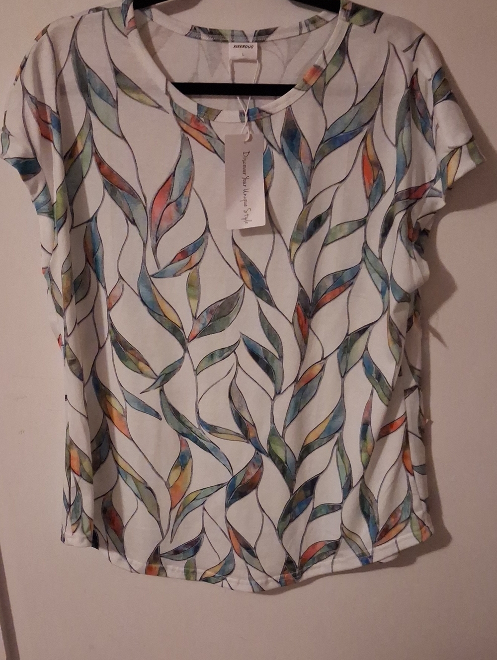White Multicolor Leaf-Print Scoop Tank Top